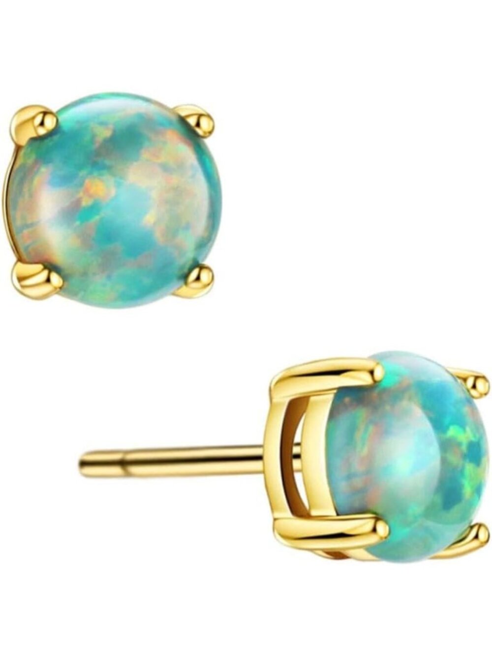 Elegant 18K Gold Plated Opal Stud Earrings - Sterling Silver Green Opal 5mm